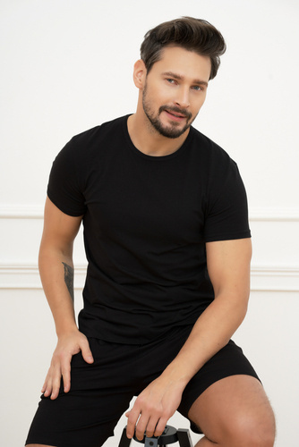 Ikar Мъжка тениска с къс ръкав Италианска мода - черна