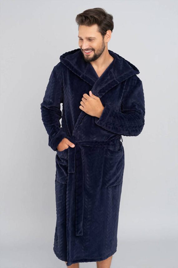 Zygmunt Мъжки халат за баня с качулка Италианска мода - тъмносин 