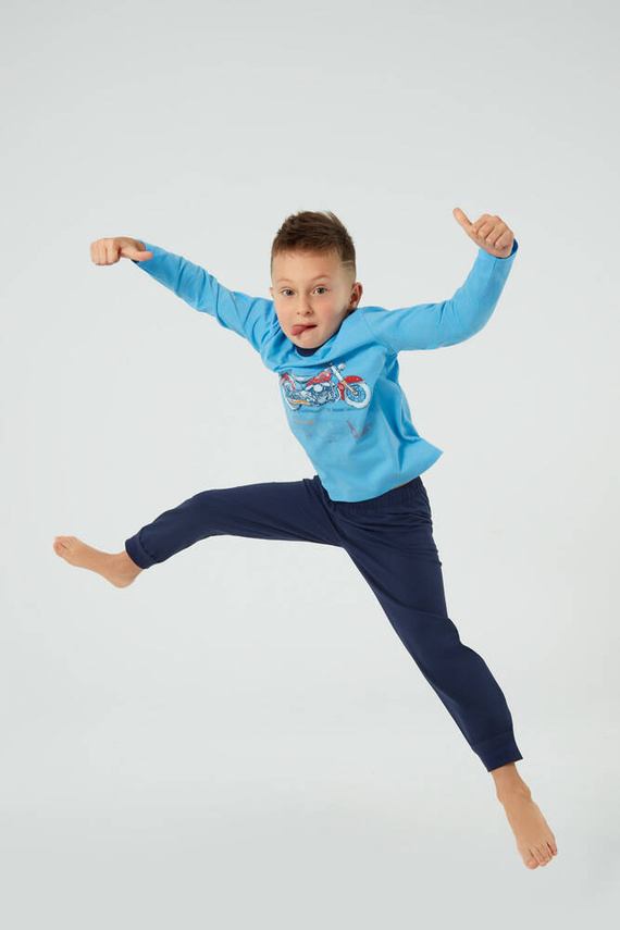 Junak Пижама за момче с дълъг ръкав и панталон Италианска мода - синьо/зелено