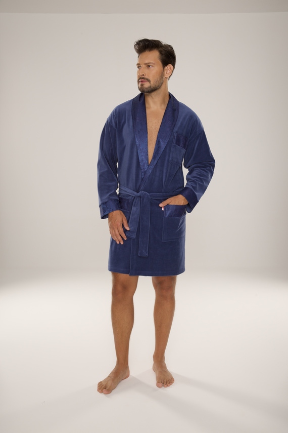 866 Noble Мъжки велурен халат De Lafense - къс, елегантен, памук - деним