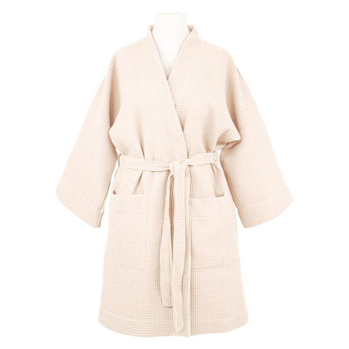 Памучен вафлен халат Eevi - екрю