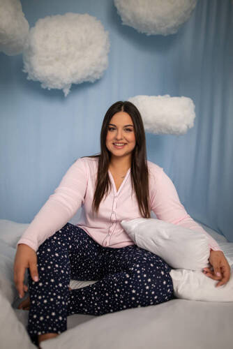 Libra Дамска пижама с дълъг ръкав и панталон Италианска мода - розово/принт