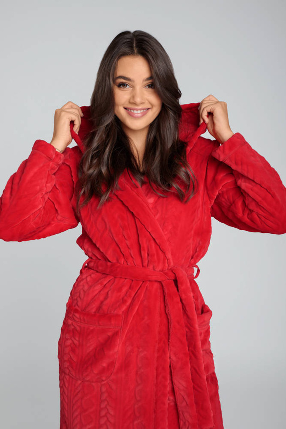 Дамски вълнен халат Zala Италианска мода - червен 