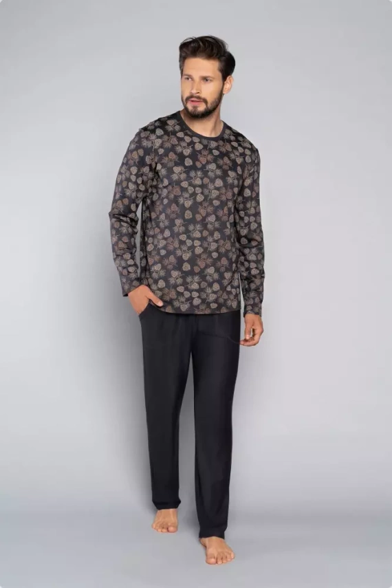 Pinus Мъжка пижама с дълъг ръкав, дълъг панталон Италианска мода - принт/графит