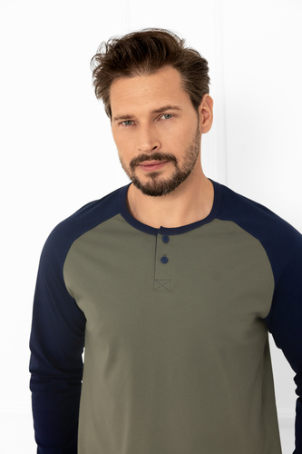 Alexander Мъжка пижама Италианска мода маслина - памук, дълга. ръкави и панталони