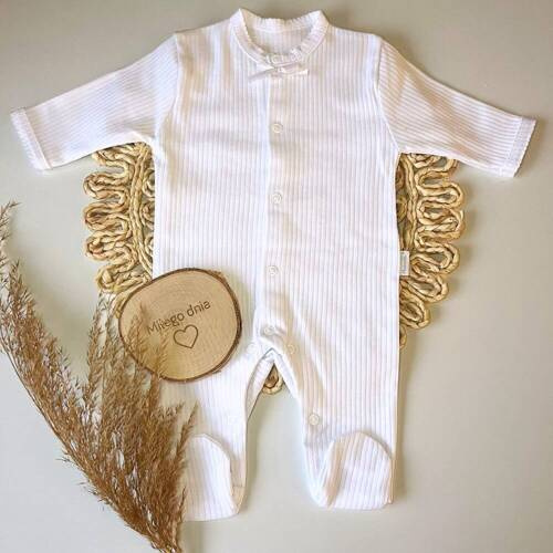 PA083 Бебешки гащеризон Mamatti на райета - бял