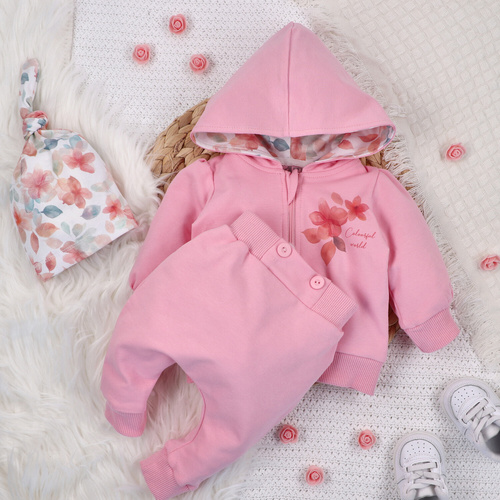 ABN-5426 Kolorowe kwiatki Spodnie dresowe z bawełny organicznej Nini różowy