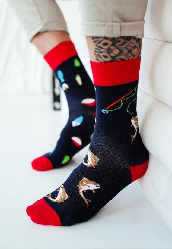 0125-054 Avangard Fishing Мъжки чорапи Milena - тъмносиньо-червени 1