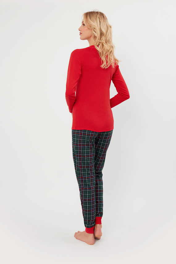 Foggia Дамска пижама с дълъг ръкав и дълъг панталон Италианска мода - червено/принт 