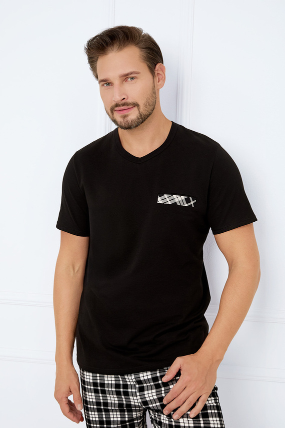 Klark Мъжка пижама с къс ръкав, къси панталони Италианска мода - черно/принт