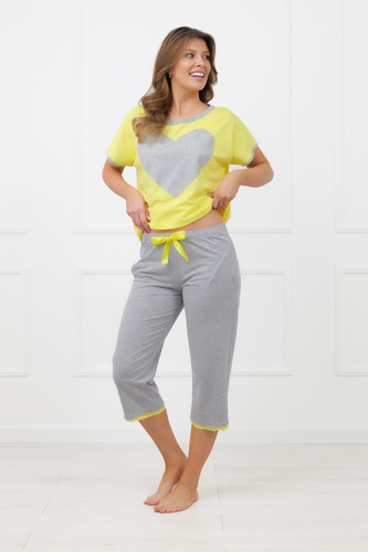 Дамска пижама Sabrina Italian Fashion 100% памук – къс ръкав, панталон 3/4