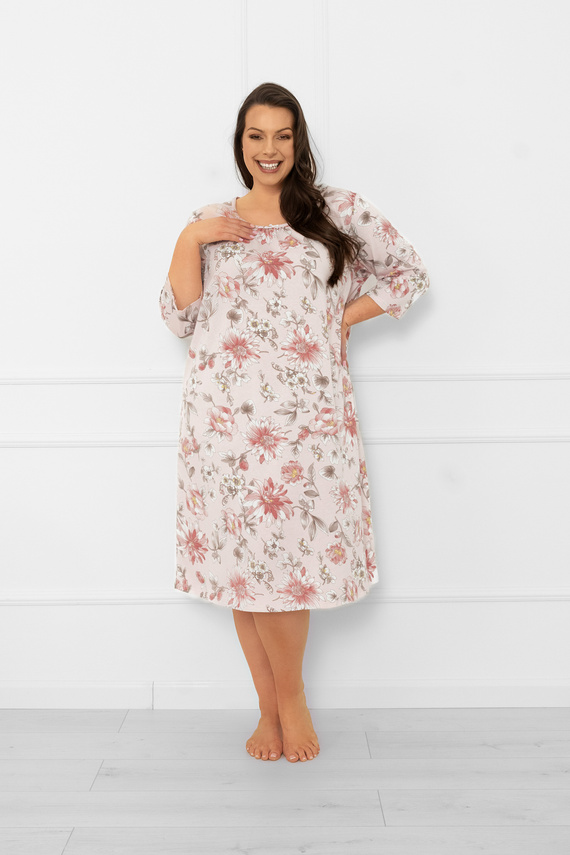 Дамска нощница Betula - памук, 3/4 ръкав, флорален мотив Италианска мода