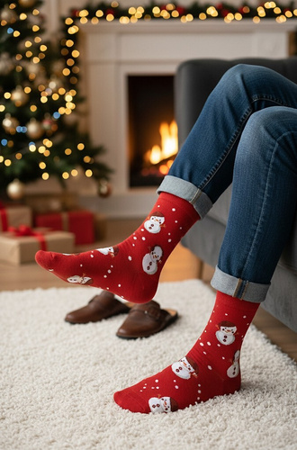 Арт.136 Мъжки коледни чорапи Steven red 163 – коледни десени, памук