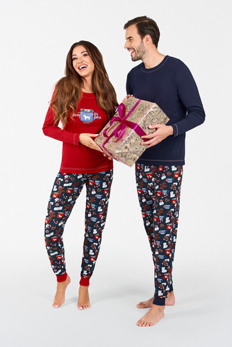 Makala Дамска пижама с дълъг ръкав и дълъг панталон Италианска мода - червено/принт 