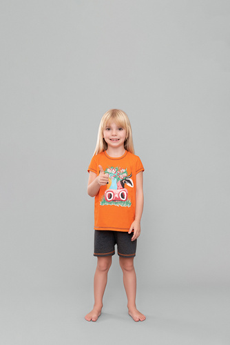 Италианска мода - оранжево/тъмен меланж, пижама за момичета