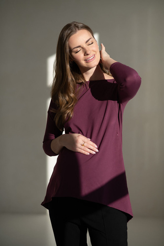 Туника за бременни и кърмещи Mommy Mauve Wine Milk&amp;Love – Оувърсайз блуза със скрити ципове, Oeko-Tex памук