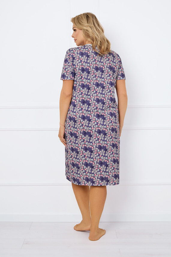 Нощна риза с разкопчани копчета, къс ръкав Италианска мода - принт