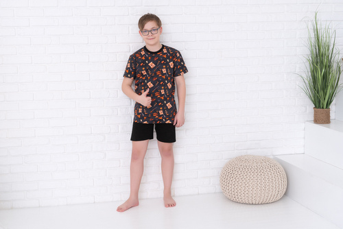 Пижама за момчета с къс ръкав, панталон Италианска мода - графит/черно