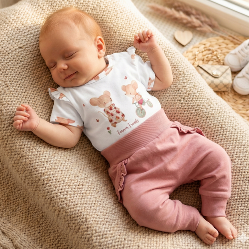 Бебешка тениска Nini Little Mouse органичен памук принт момиче ежедневна