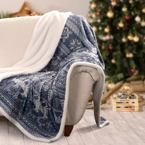 Коледно одеяло Eurofirany, бяло, тъмносиньо – меко микрофибърно одеяло, 240 г/м²