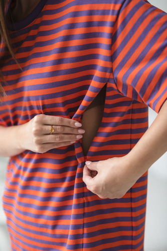 Тениска за бременност и кърмене Mamahood Milk&Love, лилаво и оранжево – удобна и стилна