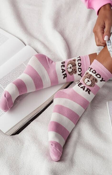 0200-146 Дамски чорапи Teddy Bear/Stripes Milena - розови