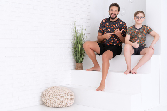 Пижама с къс ръкав, панталон, италианска мода - маслина/графит