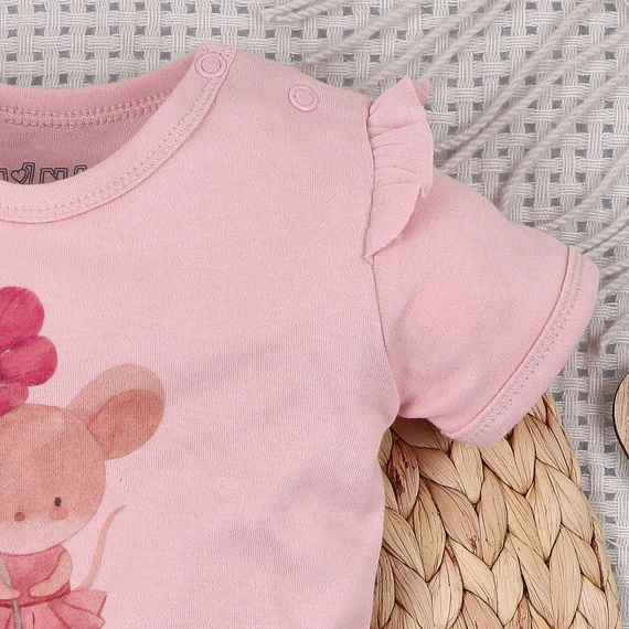 Бебешко боди Nini Little Mouse органичен памук копчета на рамо къс ръкав