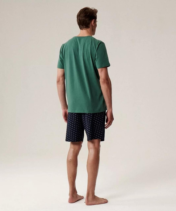 Мъжка пижама NMP-395 - зелена и тъмносиня памучна, къс ръкав, лека и удобна за лятото