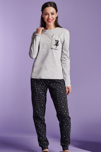 Дамска пижама Shearly Sorbetto сива - 100% памук, 3D апликация, панталон с маншети