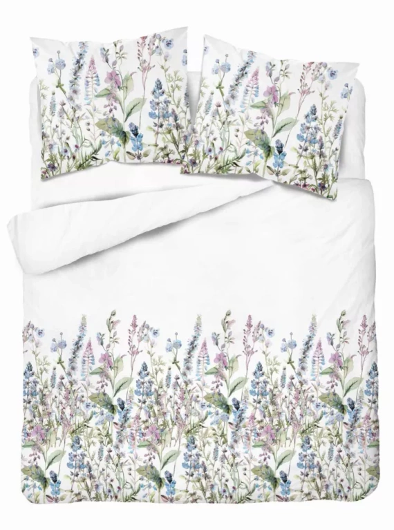 5485 B Спално бельо от сатен Detexpol Satin Stories бяло-синьо | 100% памук, сатенирана тъкан, цип, подаръчна опаковка