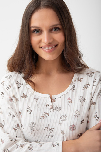 271 Нощница Луна Екрю – Рипсен памук, 7/8 ръкави, комфорт и стил