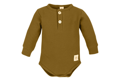 03249DRPGB Поло боди с дълъг ръкав Makoma "Natural Waffel" златисто кафяво