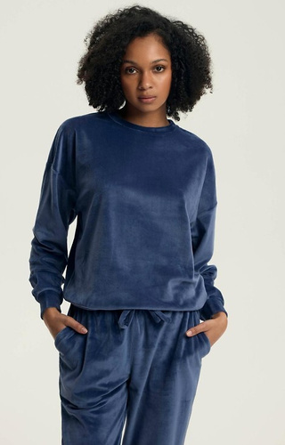 43722 Дамски комплект пижама Delanie Henderson в тъмносиньо - велур, дълъг ръкав и панталон