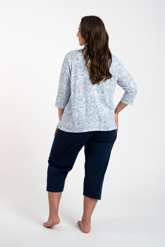 Antonia Дамска пижама 3/4 ръкав, 3/4 панталон Италианска мода - син/зелен принт