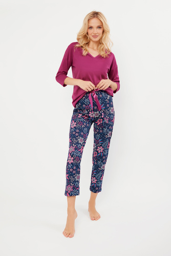 Folk Дамска пижама 3/4 ръкав, 7/8 панталон Италианска мода - къпина/принт