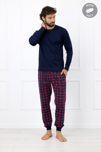 Italian Fashion Brajan мъжка пижама Mega Soft с дълги панталони на каре - тъмносиня