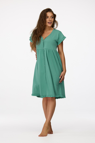 Нощница за бременни Senizo № 23, зелена – 100% памук, къс ръкав, копчета за кърмене