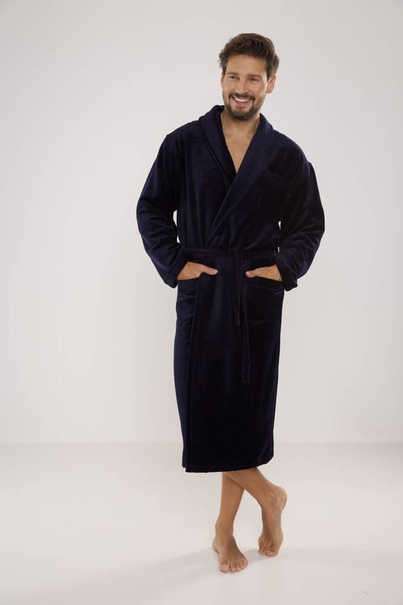 803 / 819 Мъжки халат от двойна материя Forex - изцяло тъмносин (тъмносин)