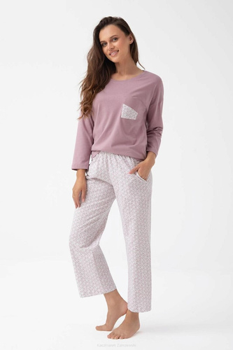 339 Дамска пижама Luna - памук, 7/8 ръкав, цвят какао, комфорт и стил