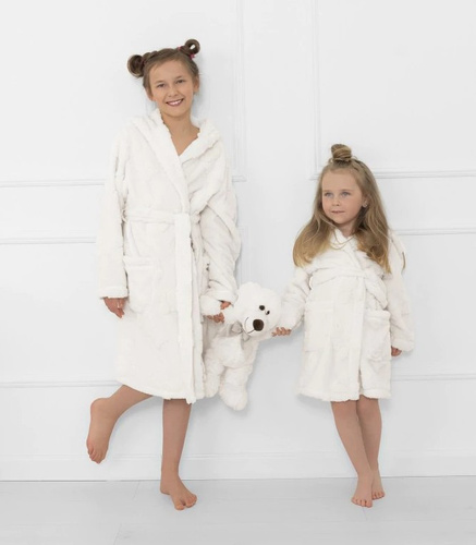 Детски халат с плюшени мечета Италианска мода в цвят екрю - с плюшени мечета, топъл, с качулка