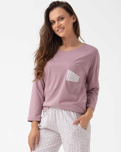 339 Дамска пижама Luna - памук, 7/8 ръкав, цвят какао, комфорт и стил