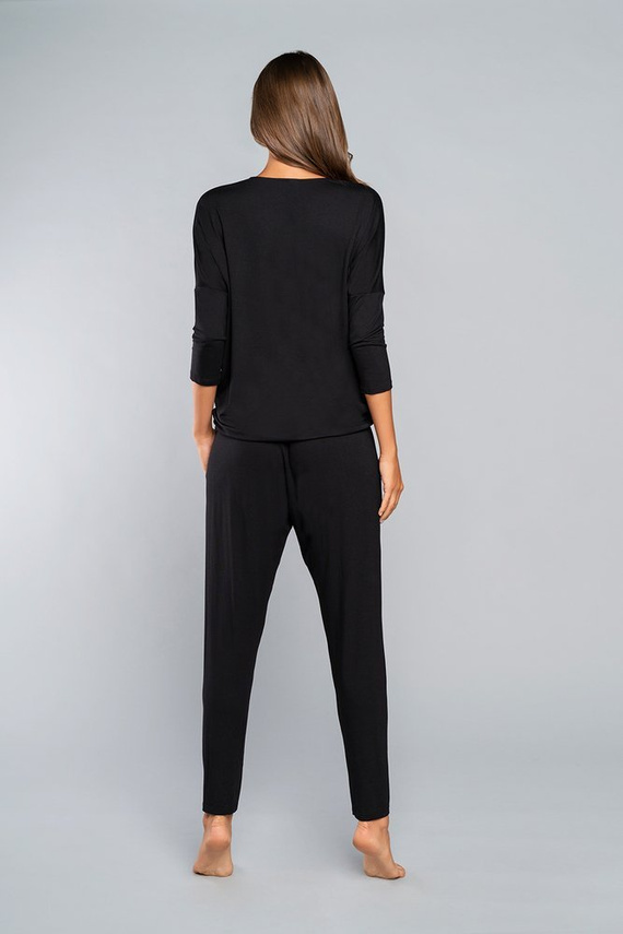 Стил Дамски комплект с 3/4 ръкав, дължина.италианска мода панталони черни
