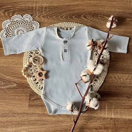 BP009 Поло боди с дълъг ръкав Mamatti - сиво