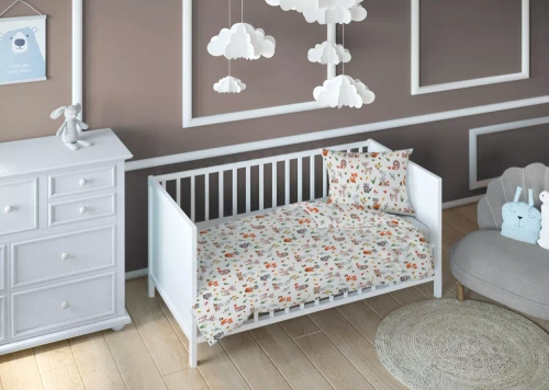 3713 B Land of Dreams Детско памучно спално бельо, Каро животни