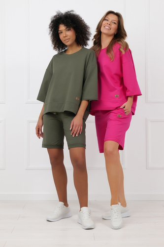 Блуза Kaori Italian Fashion с 3/4 ръкав, памук с еластан – фуксия