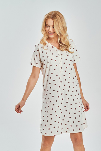 Дамска нощница 3529 Nita Taro – 100% памук на точки, за кърмене | V-деколте с копчета, до коляното