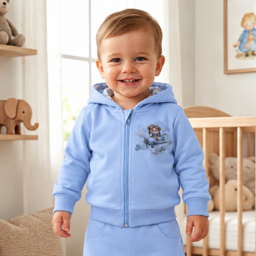 NINI Baby Bear Pilot бебешки органичен суитшърт с цип ABN-5751/BLE