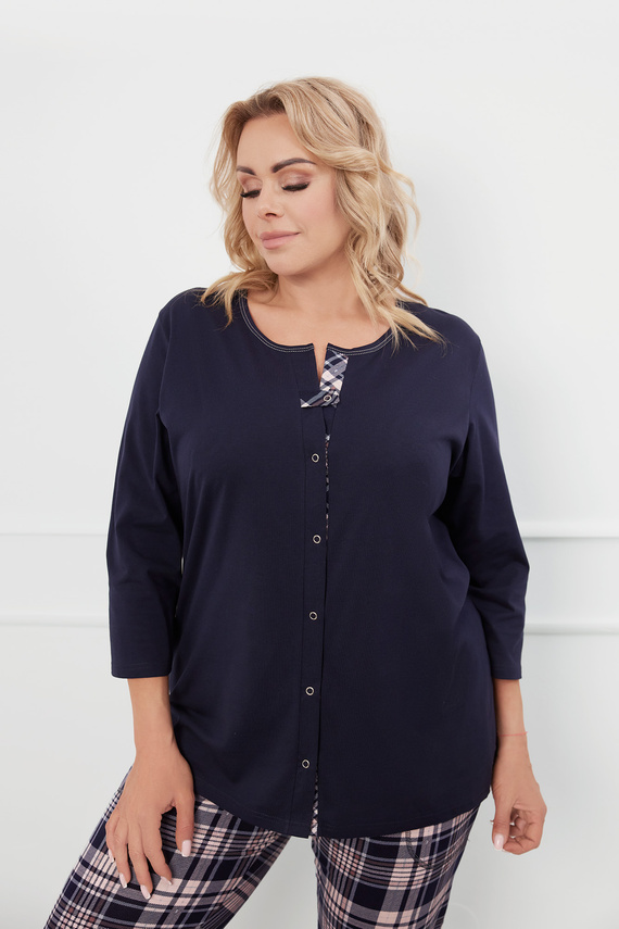 Dona Дамска пижама 3/4 ръкав, 3/4 панталон Италианска мода - тъмносиньо/печат