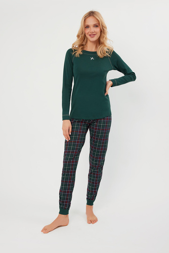Foggia Дамска пижама с дълъг ръкав и дълъг панталон Италианска мода - зелено/принт 